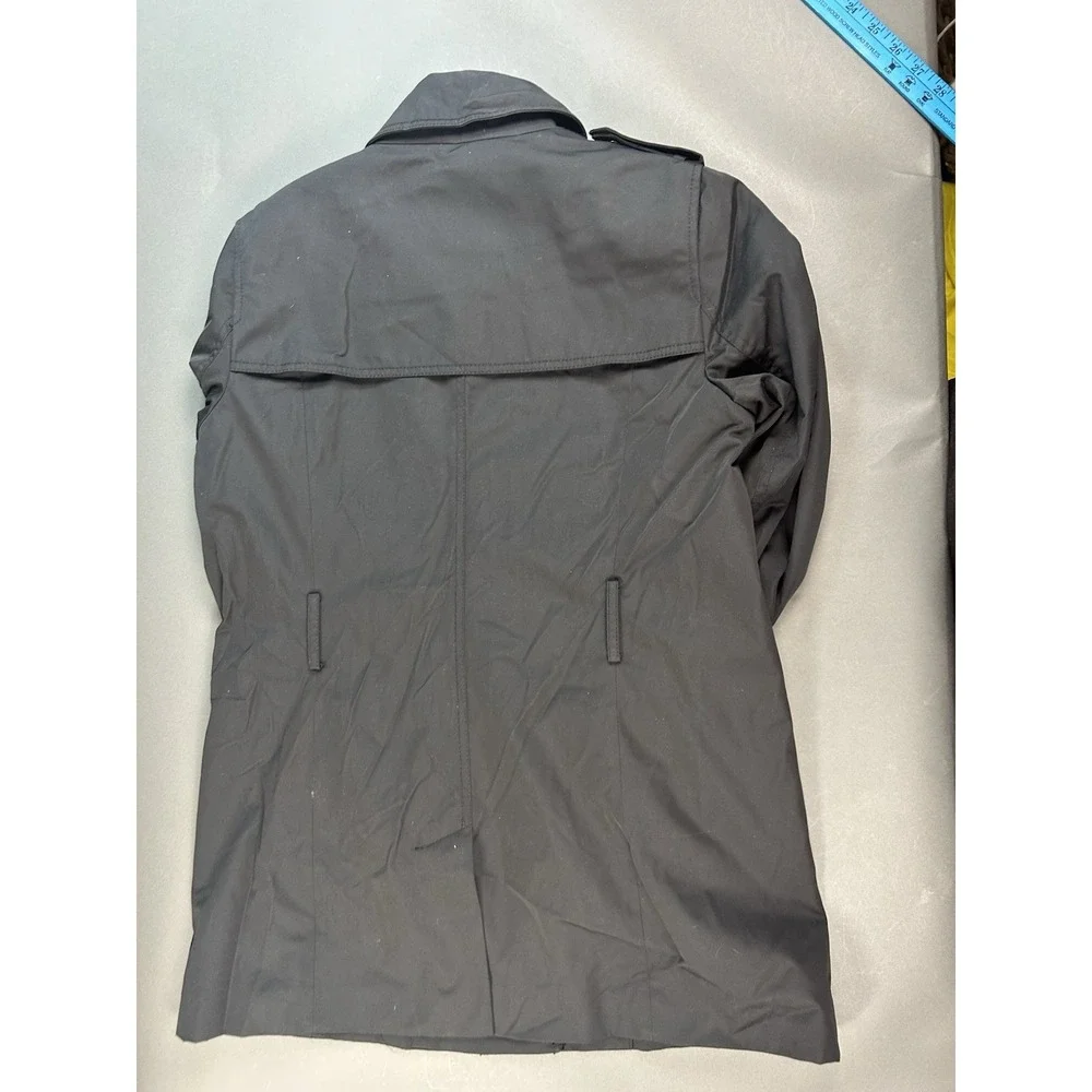 Michael Kors Black Asymmetrical Zip Trench Rain Jacket Women's L Missing Belt